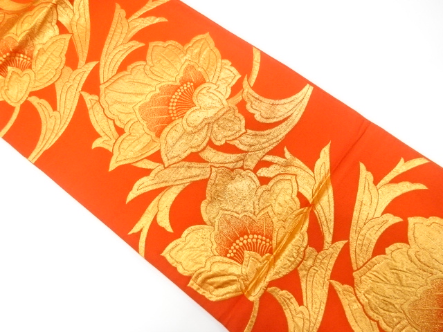 JAPANESE KIMONO / ANTIQUE FUKURO OBI / WOVEN CHINESE FLOWERS